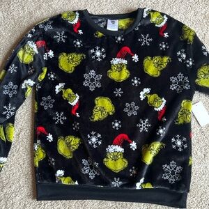 The Grinch plush long sleeve sweatshirt top green black red Christmas size Large